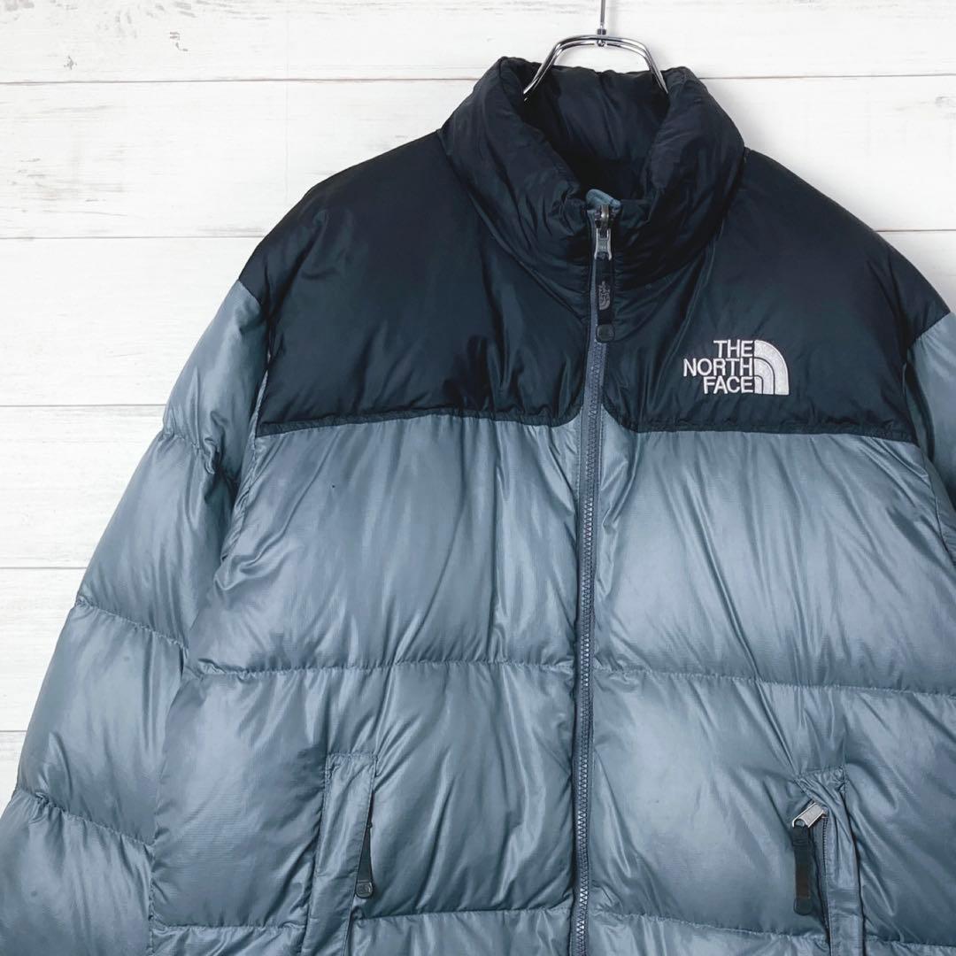 ノースフェイス ダウンジャケット ヌプシ ロゴ刺繡　700FP 灰 黒 L