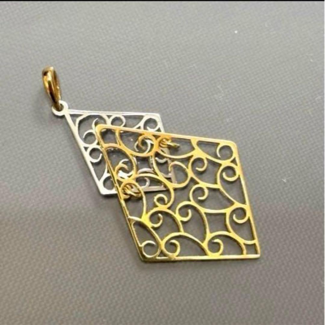 18金 k18 コンビカラー　透かし模様　リバーシブル　ペンダントトップ