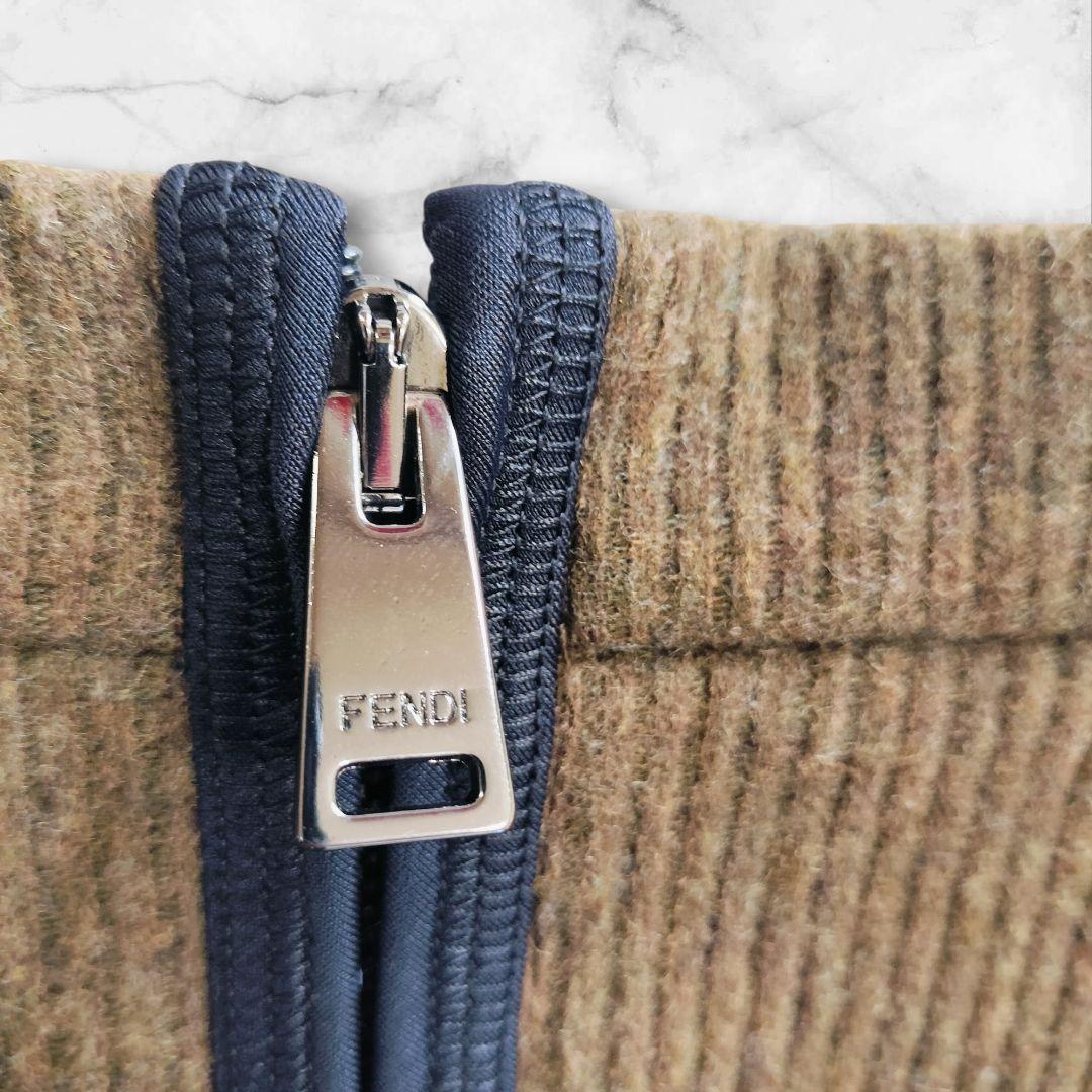 FENDI フェンディ ウール切替 プリーツスカート 36 Wジップ
