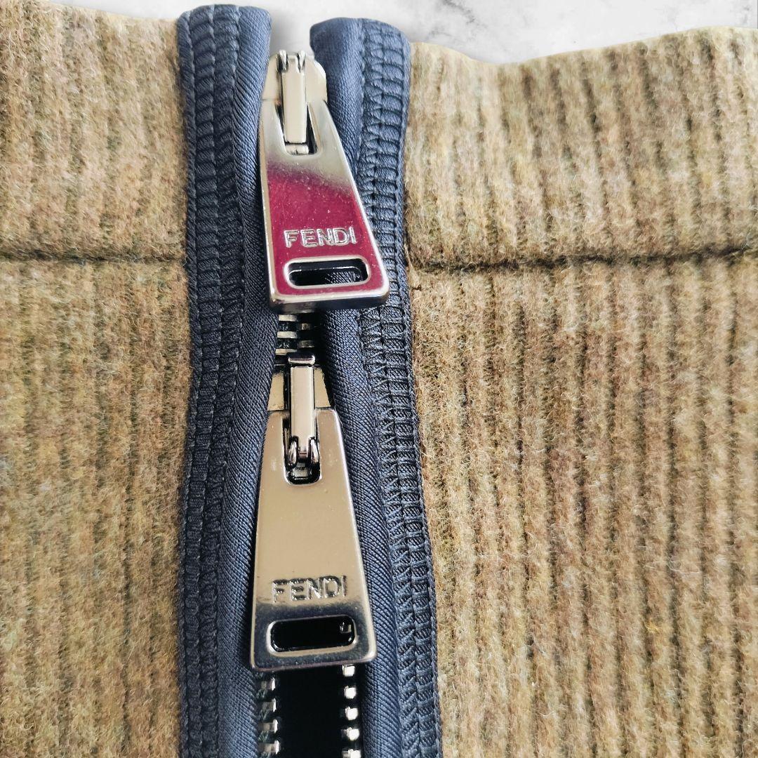 FENDI フェンディ ウール切替 プリーツスカート 36 Wジップ