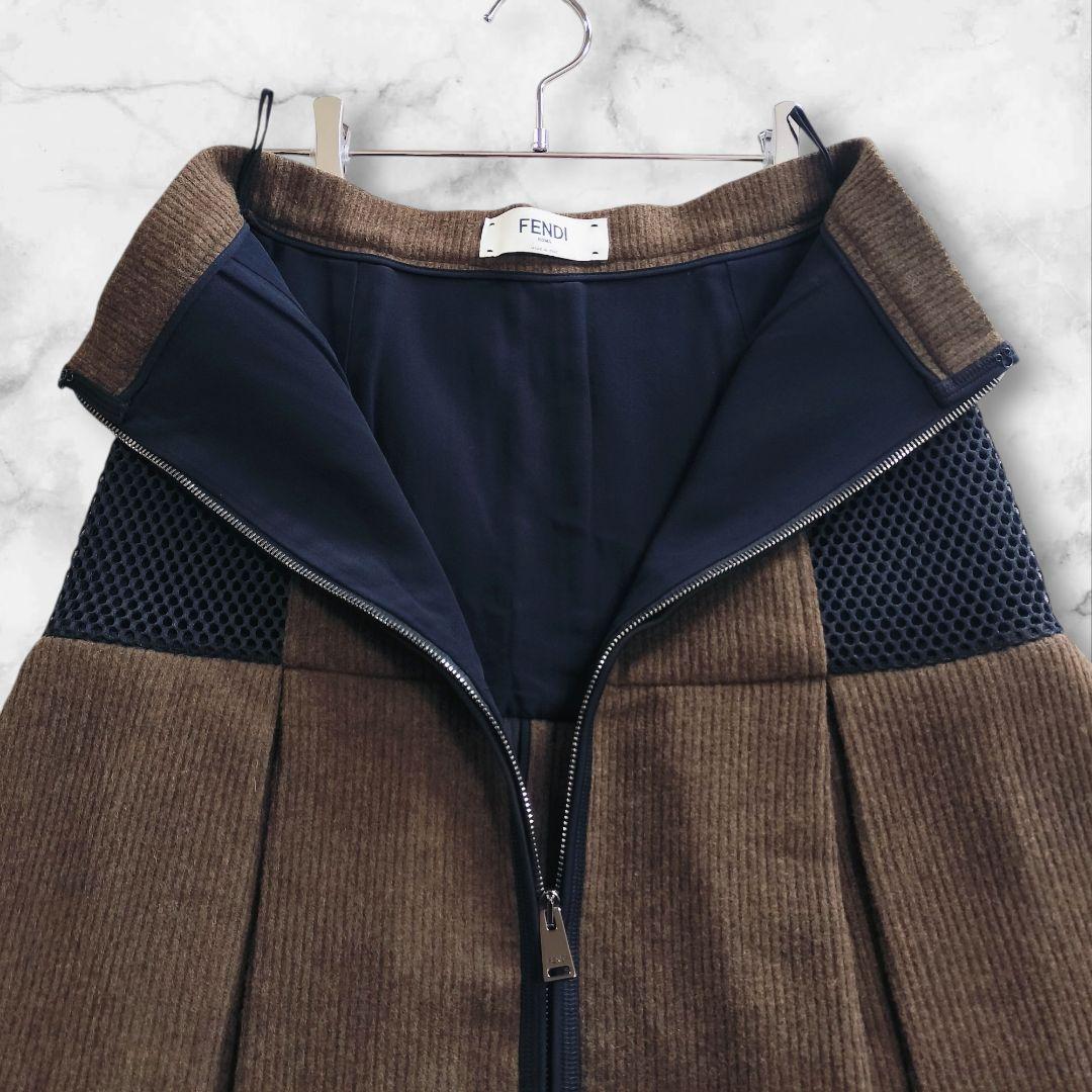 FENDI フェンディ ウール切替 プリーツスカート 36 Wジップ