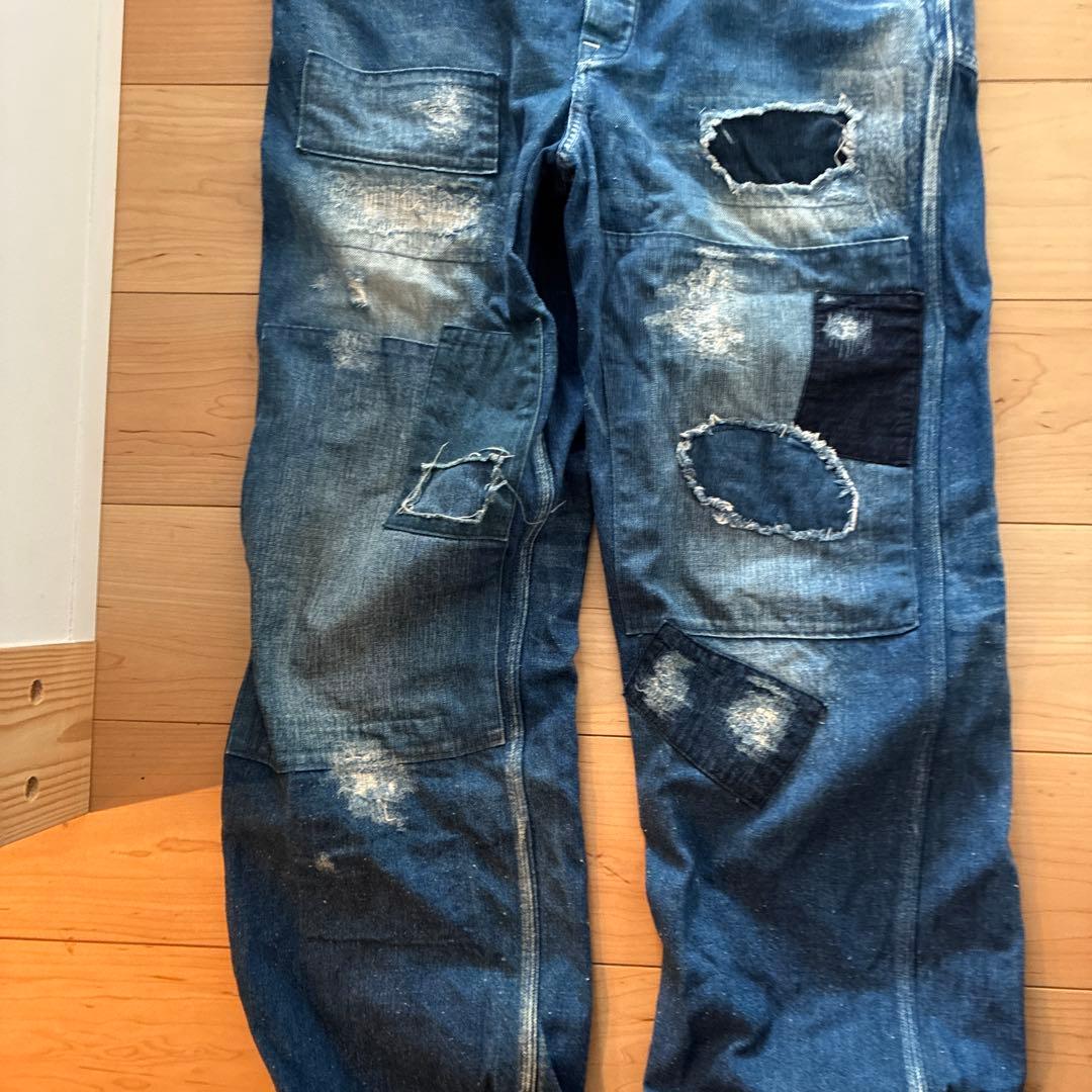 ユニオンサプライ/ブルー ダメージ加工オーバーオール 東洋