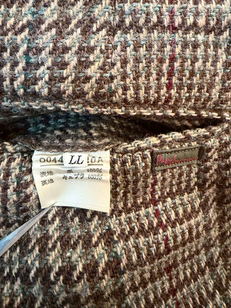 90s PAPAS パパス 2タック ウールパンツ ブラウンチェック W34