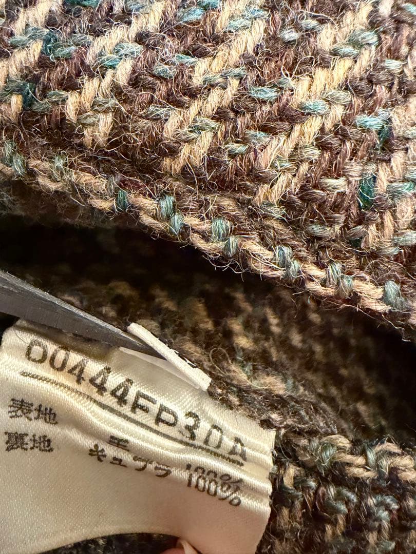 90s PAPAS パパス 2タック ウールパンツ ブラウンチェック W34