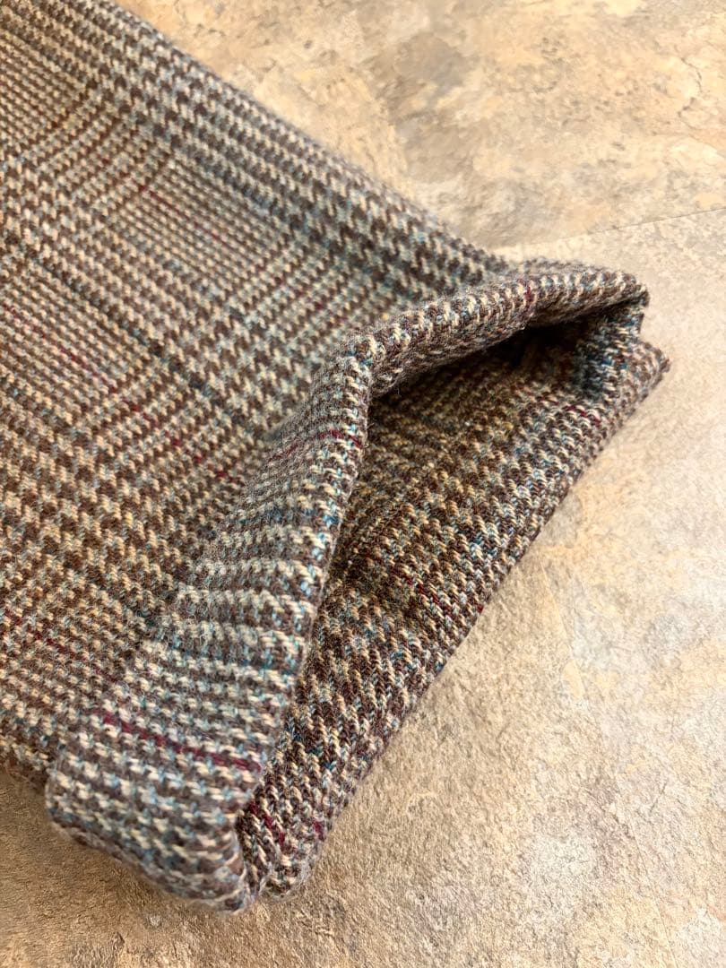 90s PAPAS パパス 2タック ウールパンツ ブラウンチェック W34