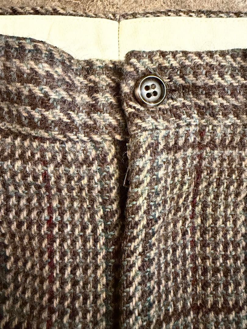 90s PAPAS パパス 2タック ウールパンツ ブラウンチェック W34