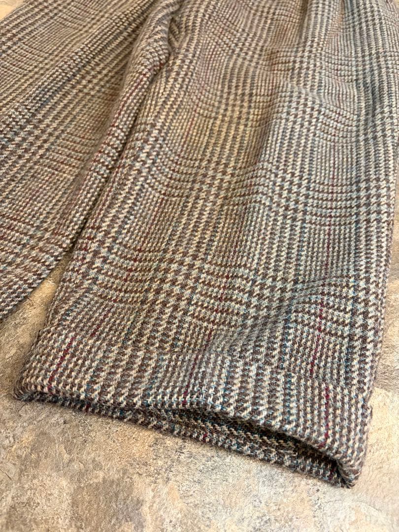 90s PAPAS パパス 2タック ウールパンツ ブラウンチェック W34