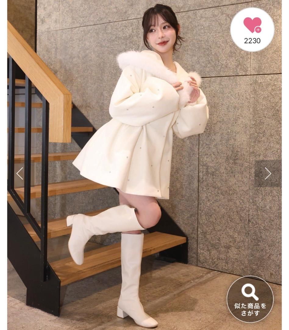 最終値下げ NICE CLAP フードフェイクファービジューミドルコート