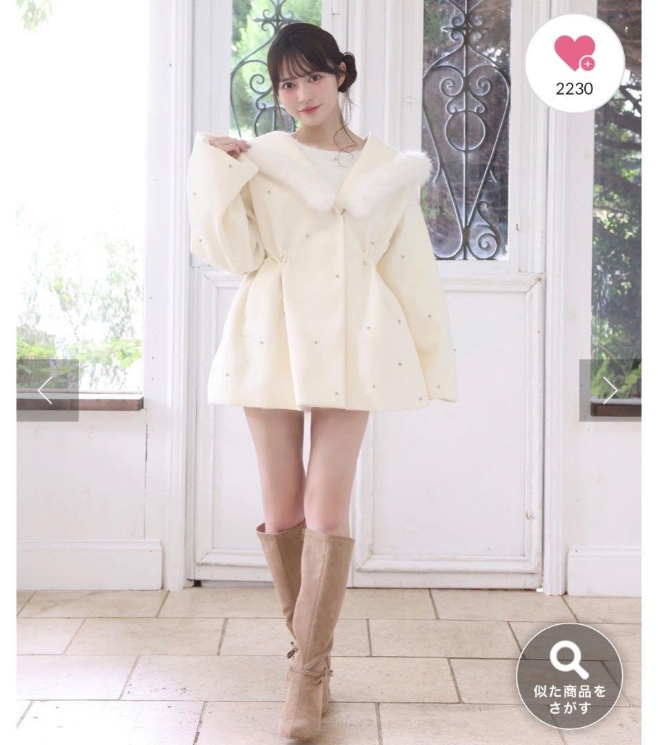 最終値下げ NICE CLAP フードフェイクファービジューミドルコート