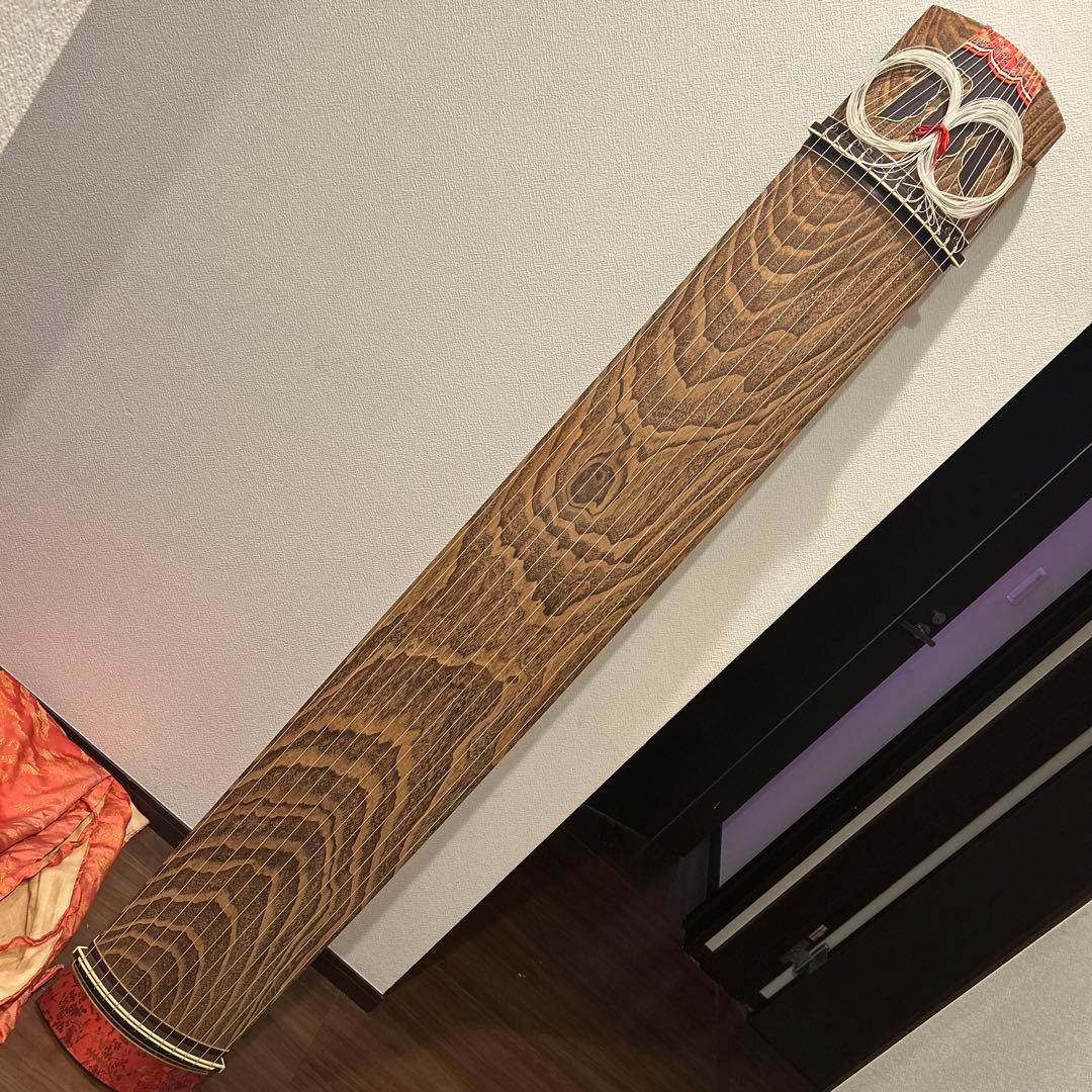 琴 箏 13弦 並甲 上角巻 蒔絵 すだれ彫　鶴　日の丸