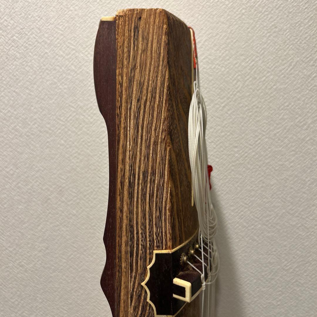 琴 箏 13弦 並甲 上角巻 蒔絵 すだれ彫　鶴　日の丸