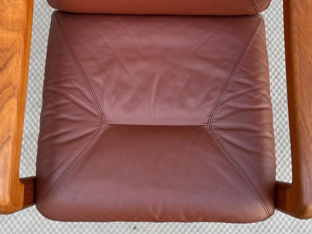 北欧ヴィンテージ☆1970s／デンマーク／1Ｐソファ／チーク材無垢／本革シート