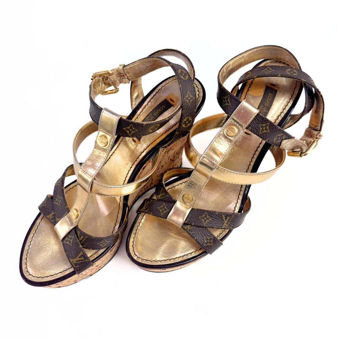 LOUIS VUITTON サンダル モノグラム ストラップ ウェッジサンダル