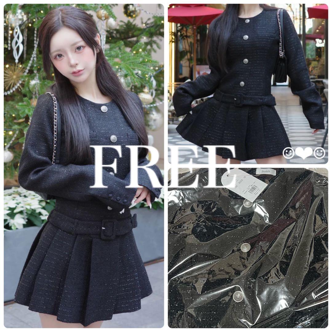 Darich♡ボックスプリーツツイードミニワンピース♡ブラック♡FREE