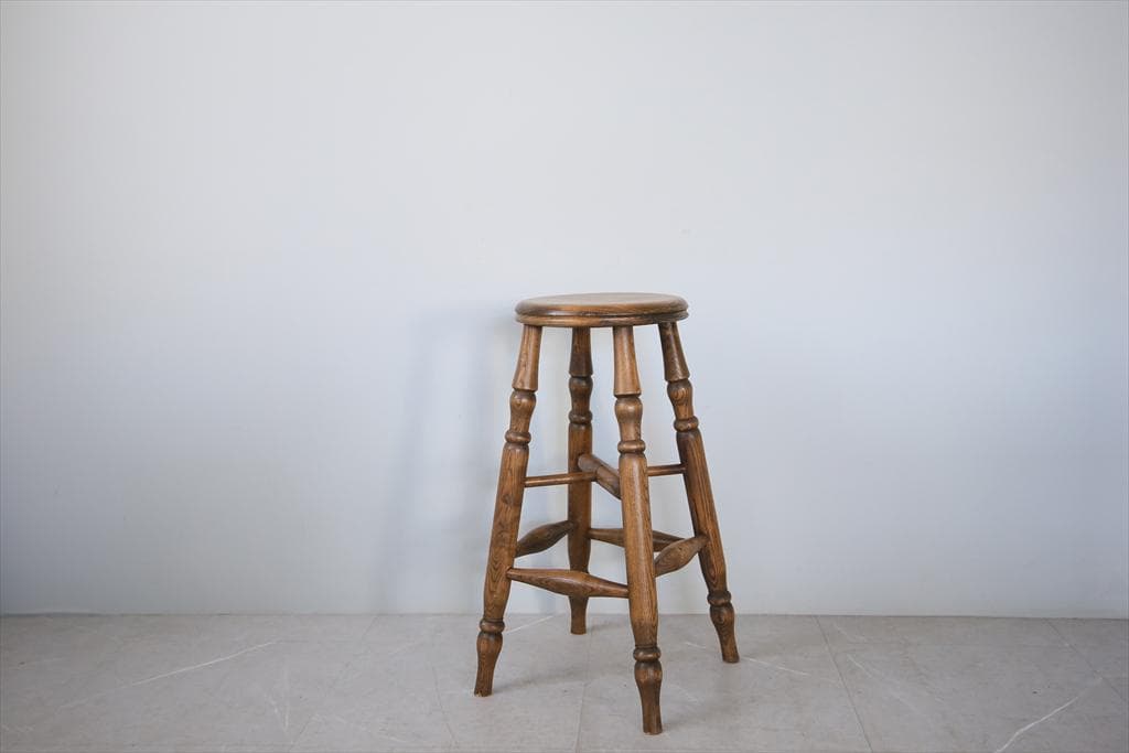 英国アンティーク木製スツール/丸椅子イス/踏み台/腰掛け/飾り棚(92-196)