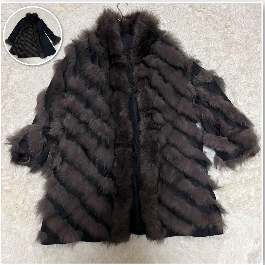 希少♡高級 シルク100 リバーシブル ブルーフォックス 毛皮コート ベルト 黒