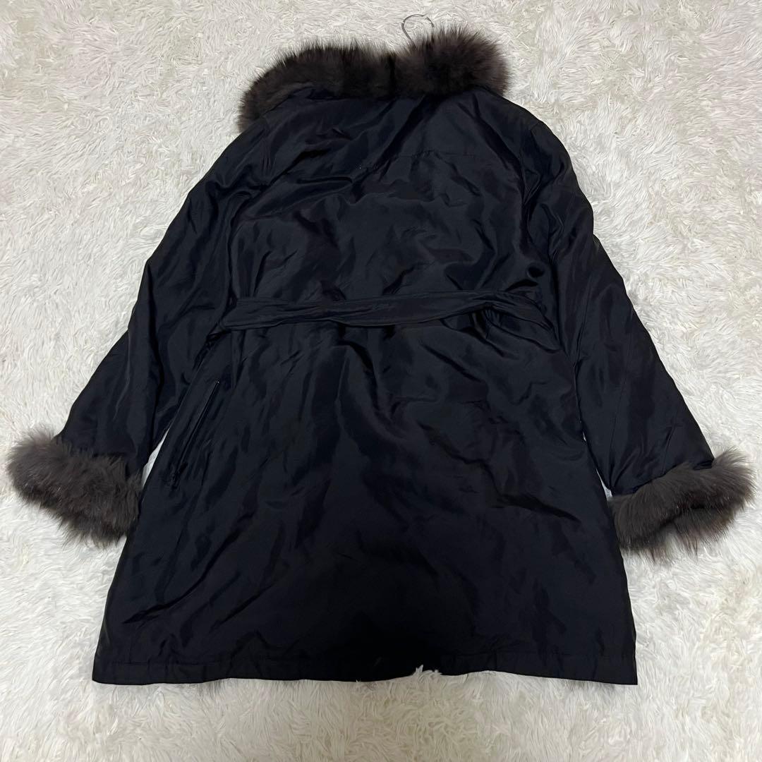 希少♡高級 シルク100 リバーシブル ブルーフォックス 毛皮コート ベルト 黒