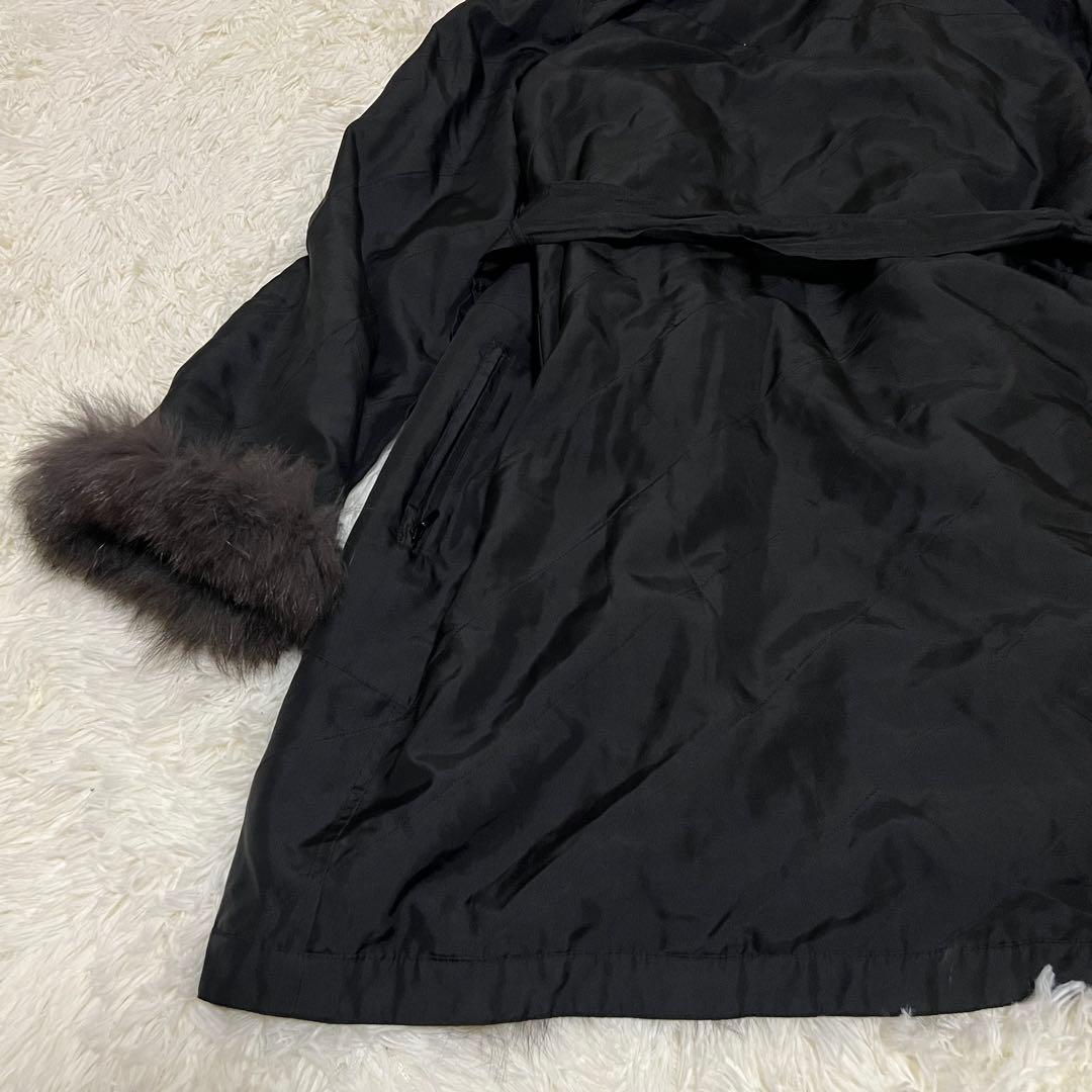 希少♡高級 シルク100 リバーシブル ブルーフォックス 毛皮コート ベルト 黒