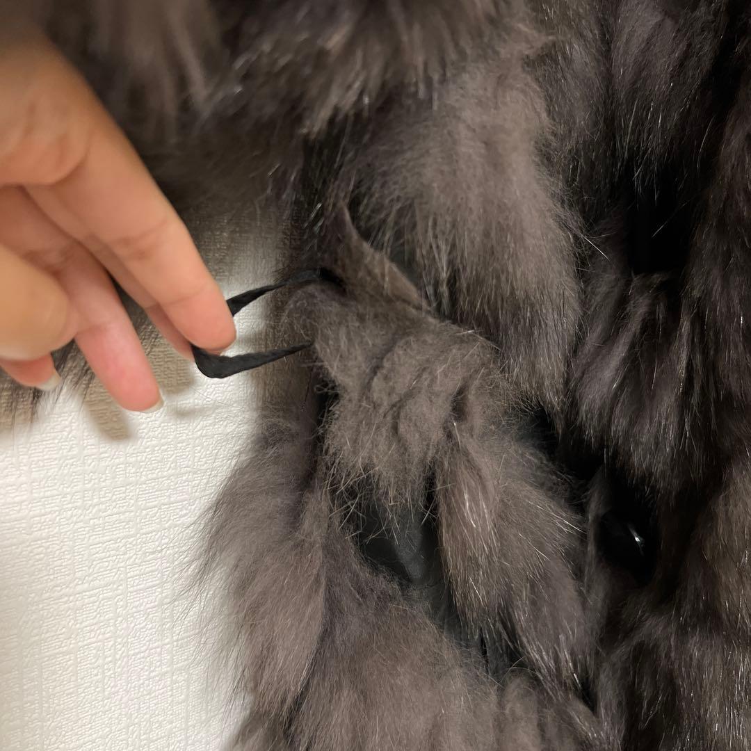 希少♡高級 シルク100 リバーシブル ブルーフォックス 毛皮コート ベルト 黒