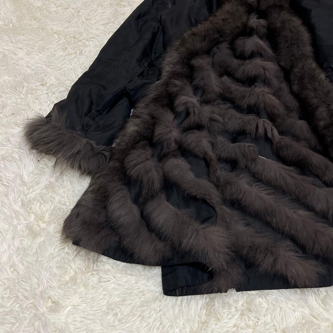 希少♡高級 シルク100 リバーシブル ブルーフォックス 毛皮コート ベルト 黒