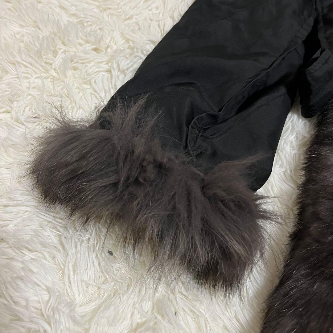 希少♡高級 シルク100 リバーシブル ブルーフォックス 毛皮コート ベルト 黒