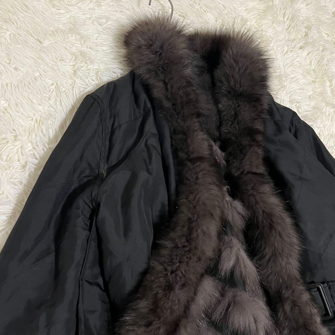 希少♡高級 シルク100 リバーシブル ブルーフォックス 毛皮コート ベルト 黒