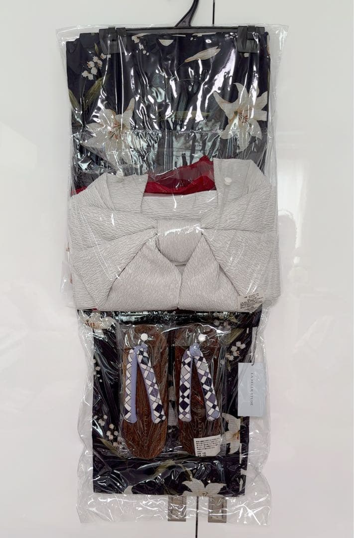 花柄　百合　すずらん　ネイビー浴衣　帯　草履　セット