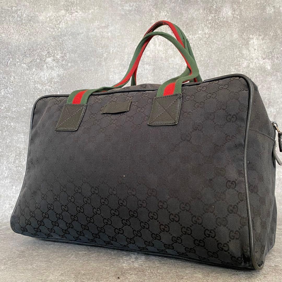 GUCCI グッチ　ボストンバッグ　GGキャンバス　シェリーライン　ブラック　黒