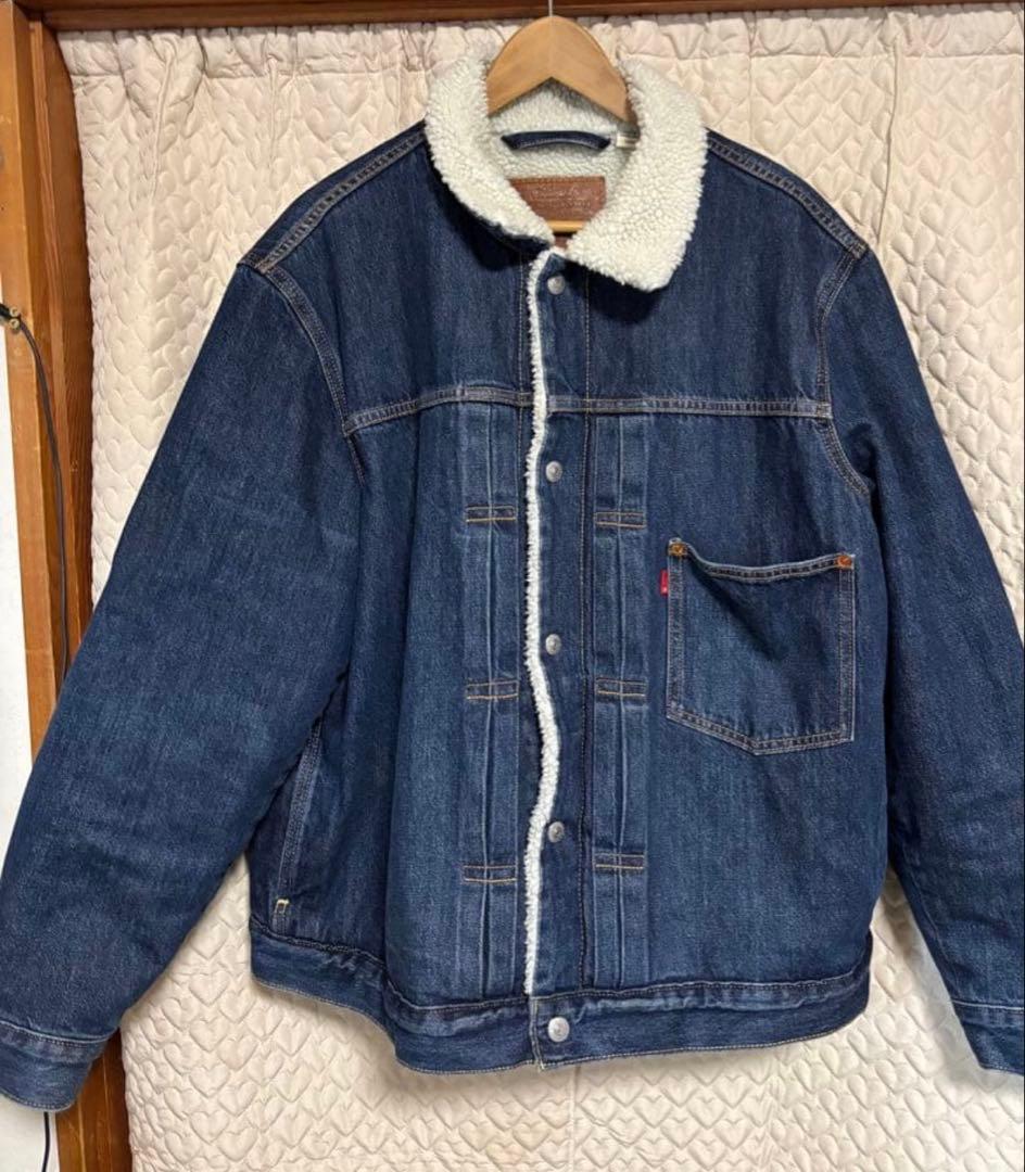 人気Levi's 裏ボア ダークブルーデニムジャケット 1st シンチバック