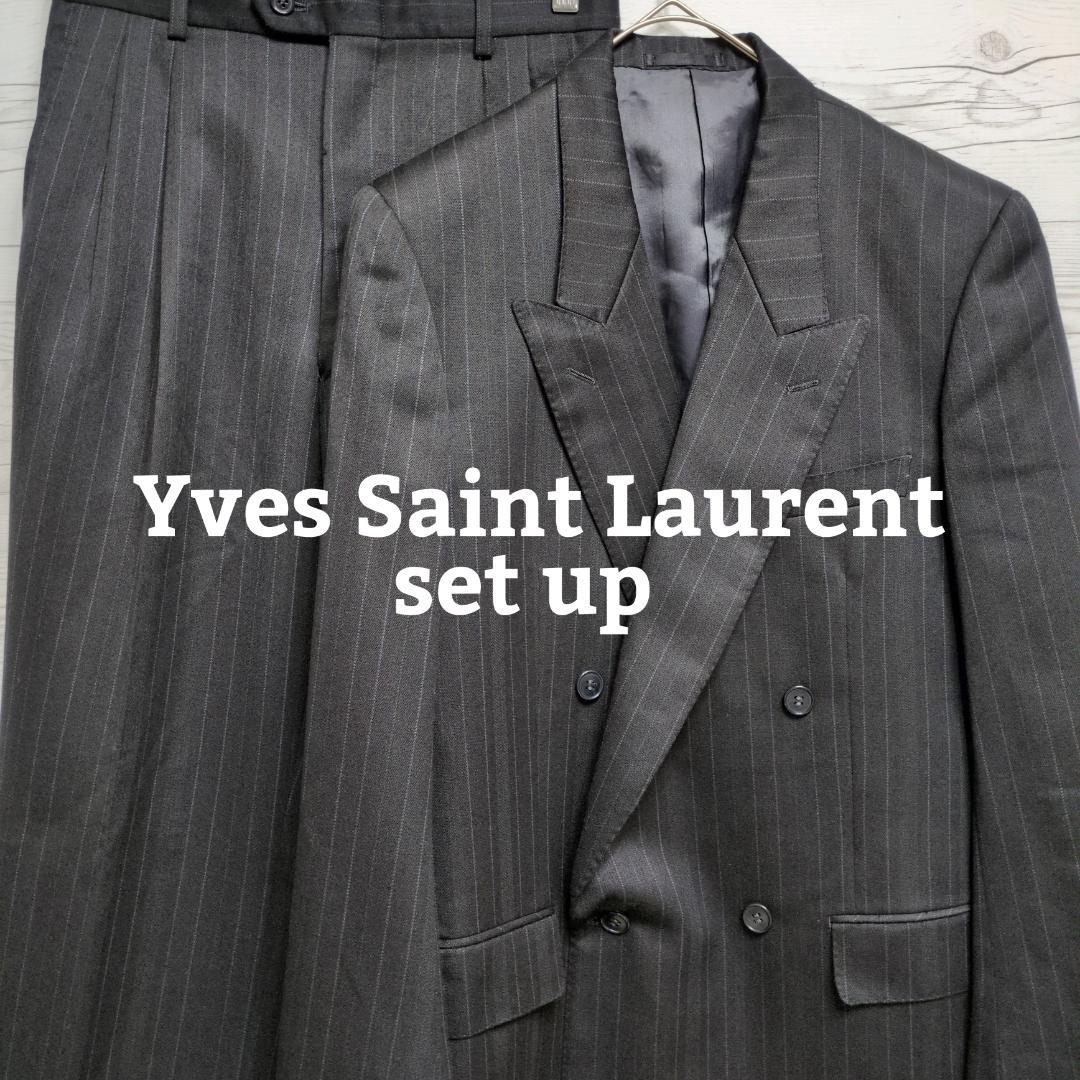 ✨美品✨イヴサンローラン ダブルスーツ セットアップ 黒 ストライプ 万能 式典
