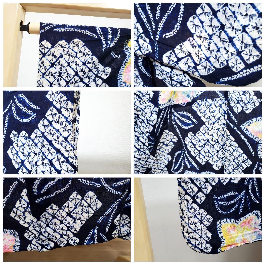 A9 有松鳴海絞り 桔梗の花模様 藍染 パステル 綿 浴衣 着物 05