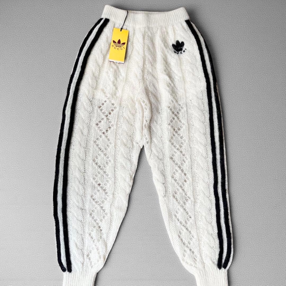 未使用品 グッチ アディダス モヘア ウール ニット パンツ ホワイト