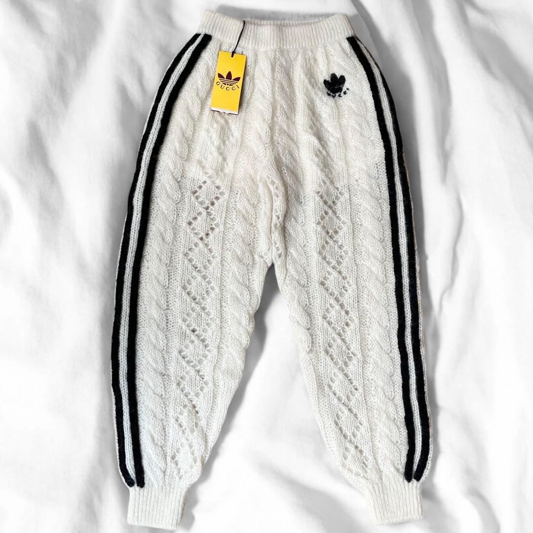未使用品 グッチ アディダス モヘア ウール ニット パンツ ホワイト