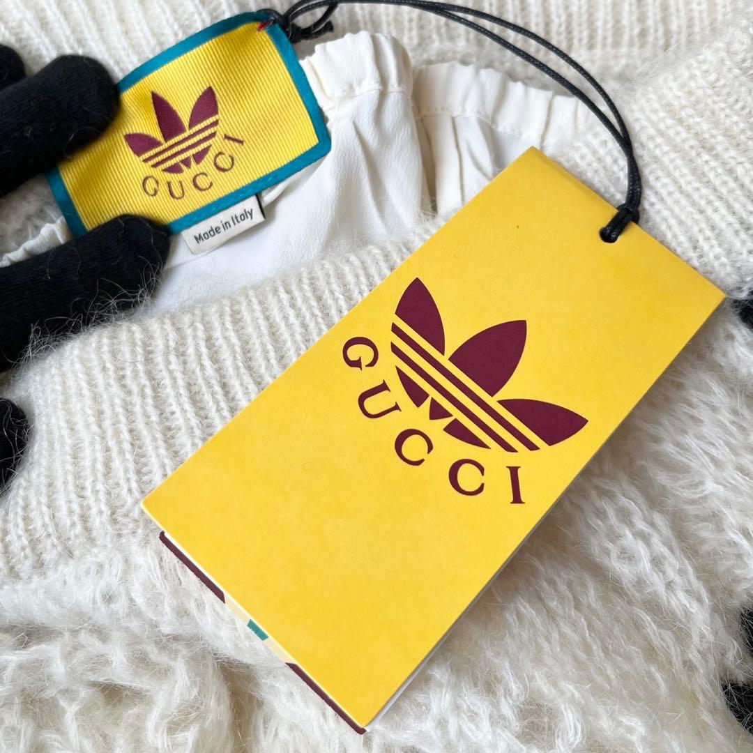 未使用品 グッチ アディダス モヘア ウール ニット パンツ ホワイト