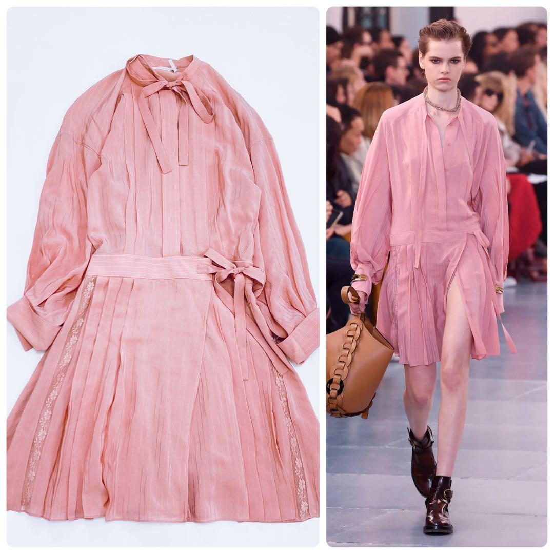 美品 Chloe クロエ シルクシャツワンピース 20SS ランウェイ 36