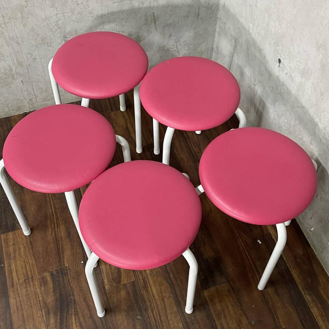 藤沢工業 丸椅子 スツール AC-225 ピンク 10脚 PVCレザー