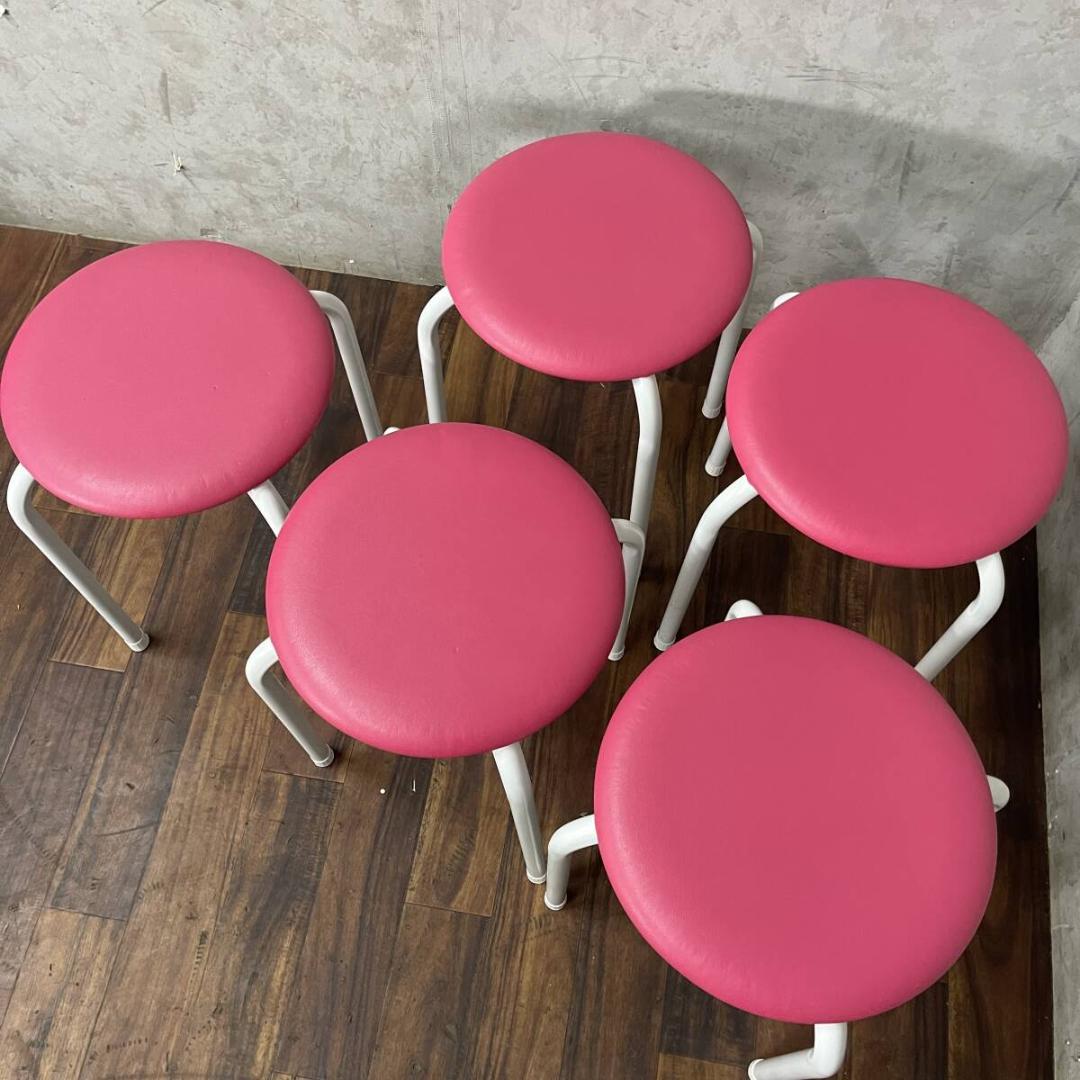 藤沢工業 丸椅子 スツール AC-225 ピンク 10脚 PVCレザー