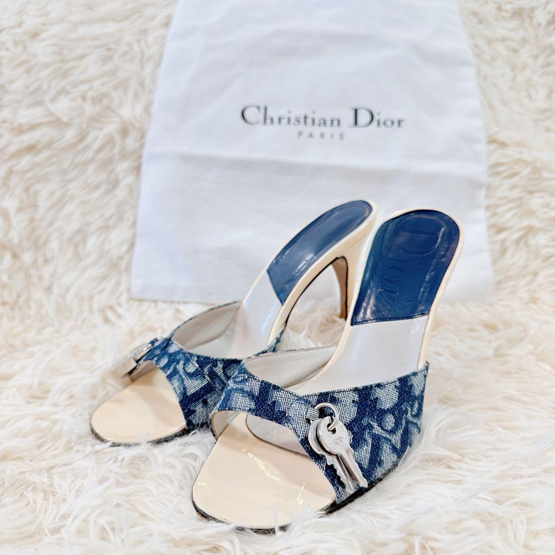 美品 ChristianDior トロッター デニムミュール カデナ 22cm