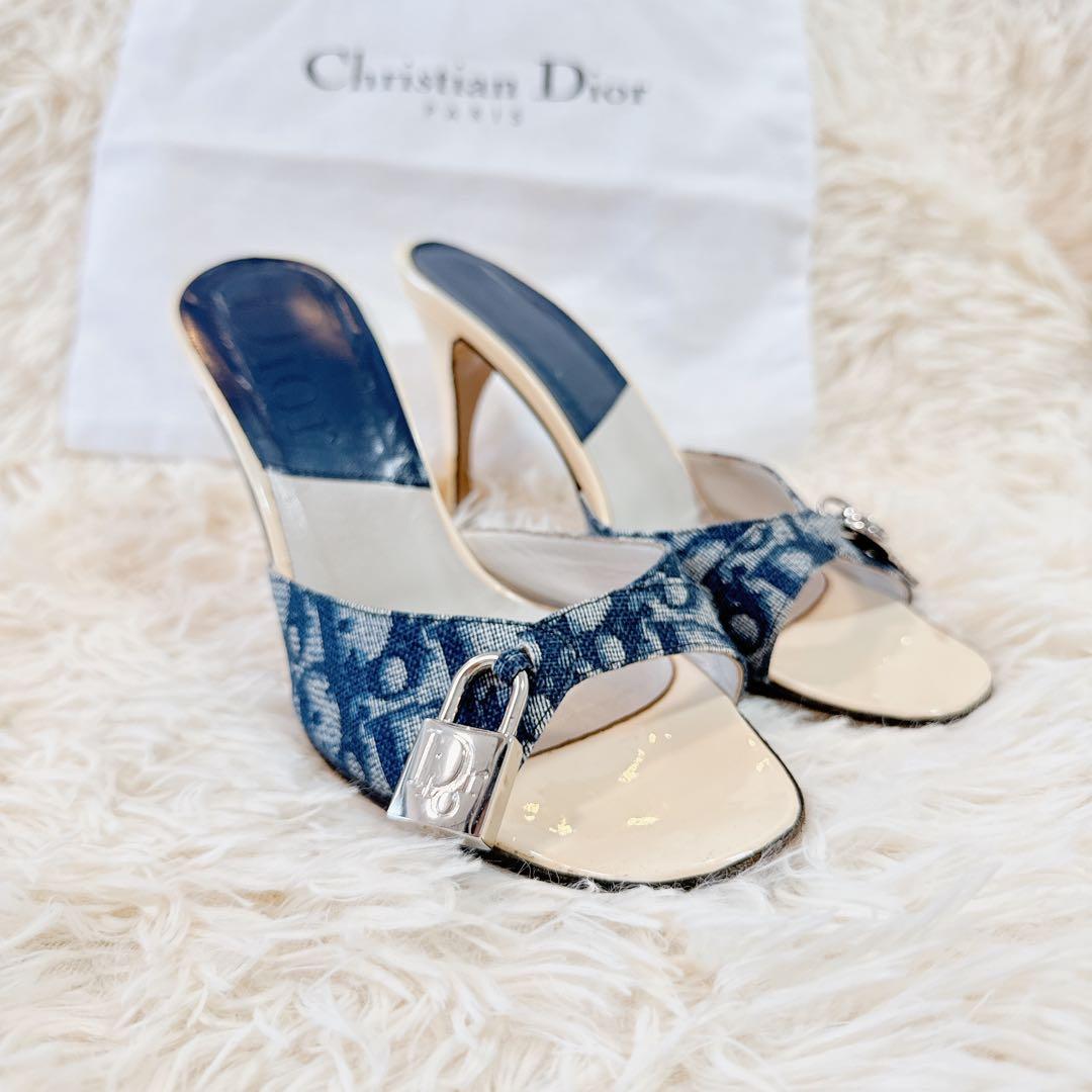 美品 ChristianDior トロッター デニムミュール カデナ 22cm