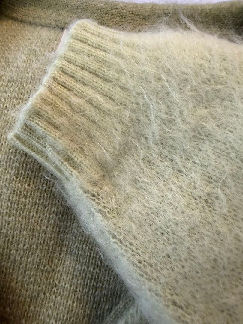 young & olsen ライムグリーン モヘアカ－ディガン