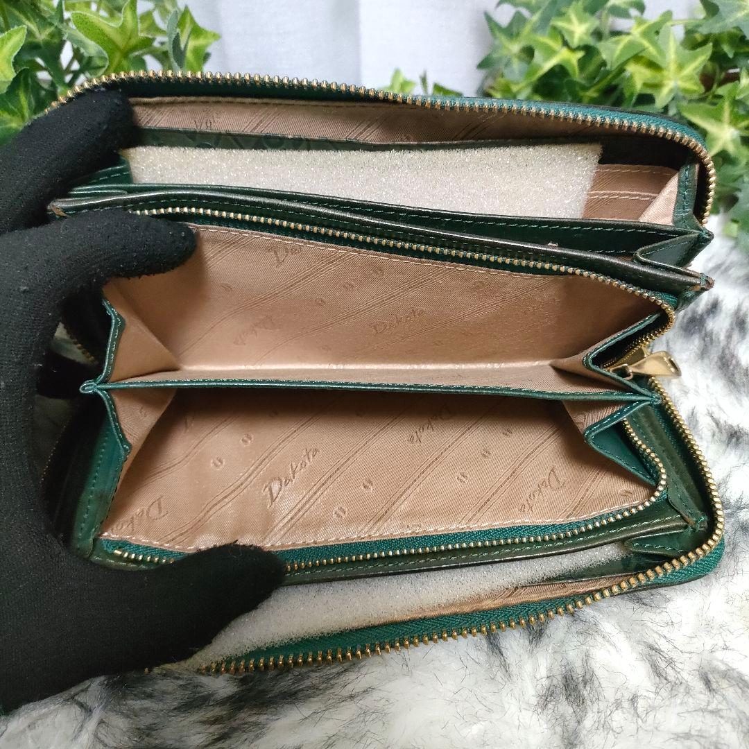 Dakota 長財布 グリーン ラウンド 花柄 ダコタ 財布 緑 総柄 ミモザ革