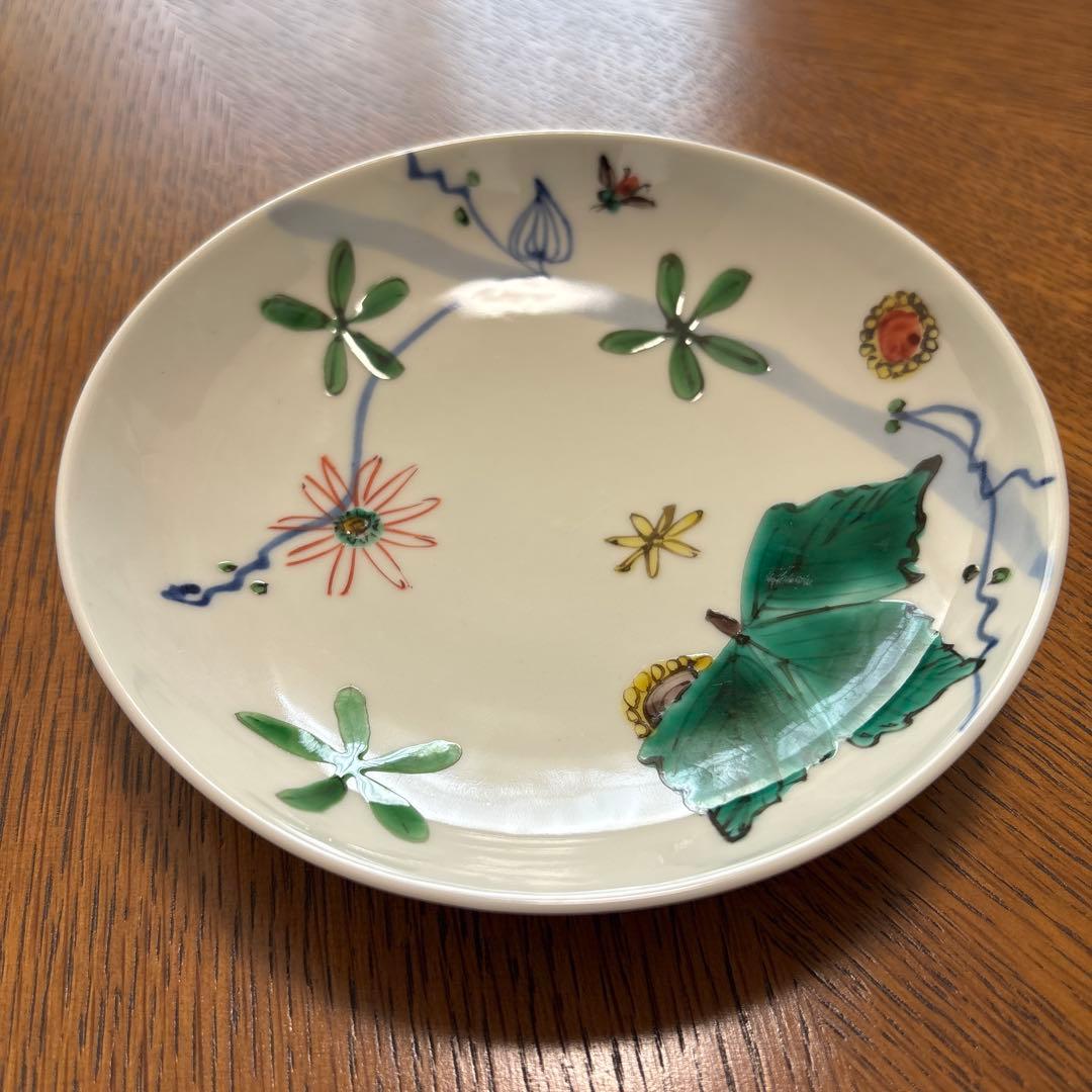 正木春蔵　色絵染付野花文5寸皿　2枚セット