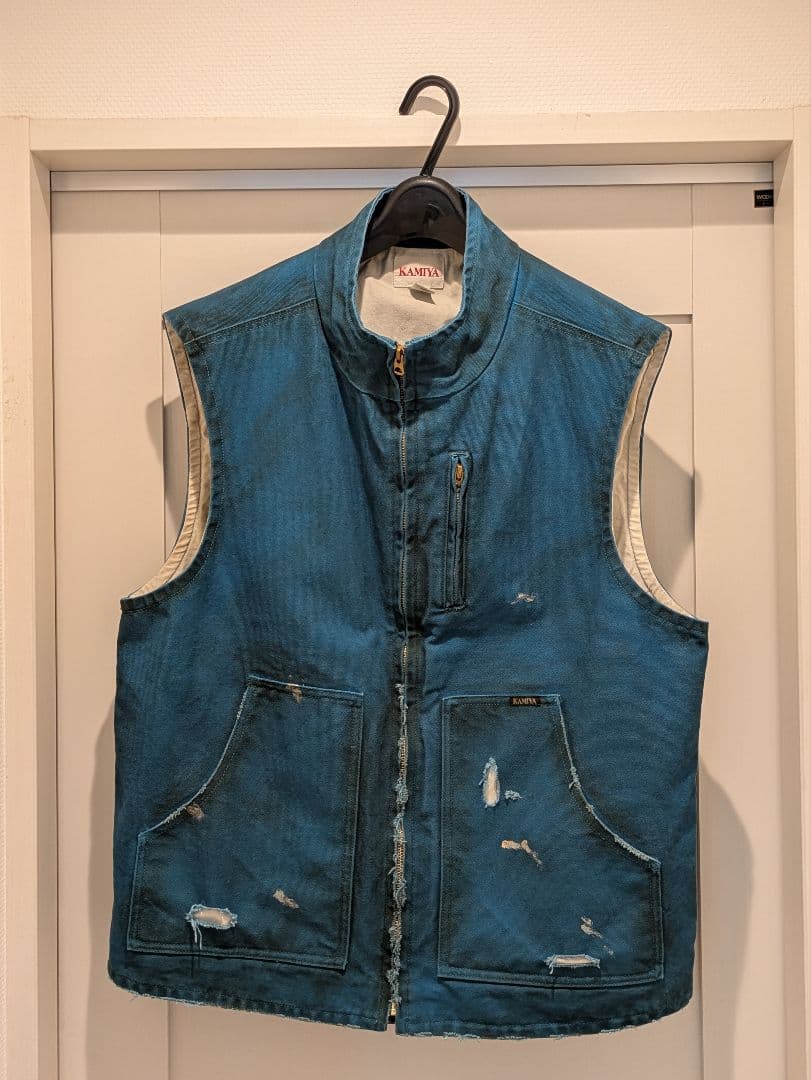 J&Y KAMIYA カミヤ BORO DUCK VEST ブルー M