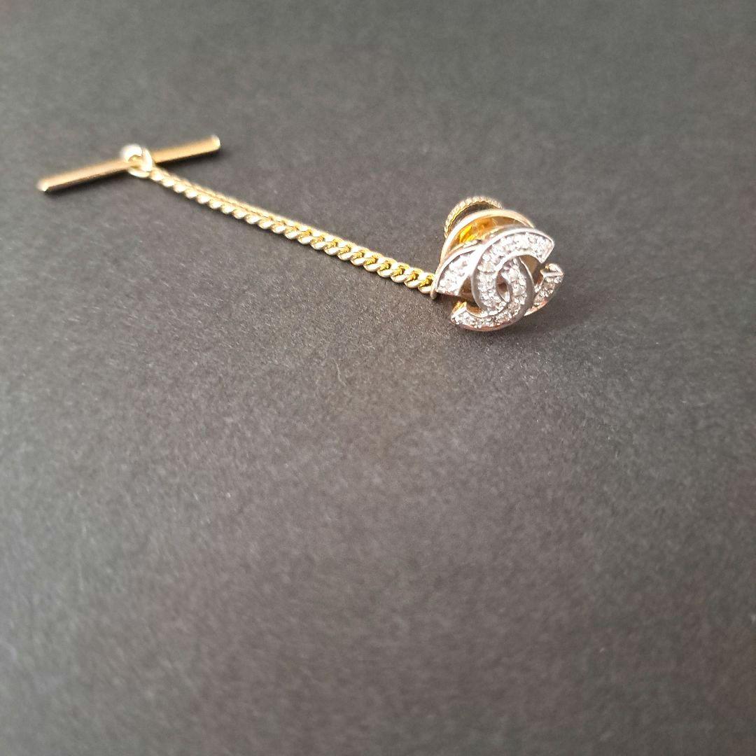 ダブルCロゴ ネクタイピン ブローチ　K18　ダイヤモンド