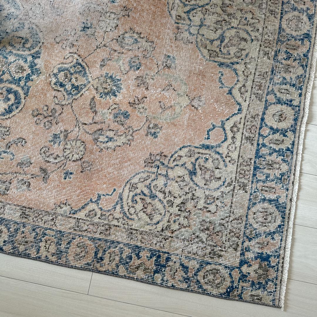 トルコヴィンテージラグ A43 オレンジ キャメル ネイビー ブルー グリーン