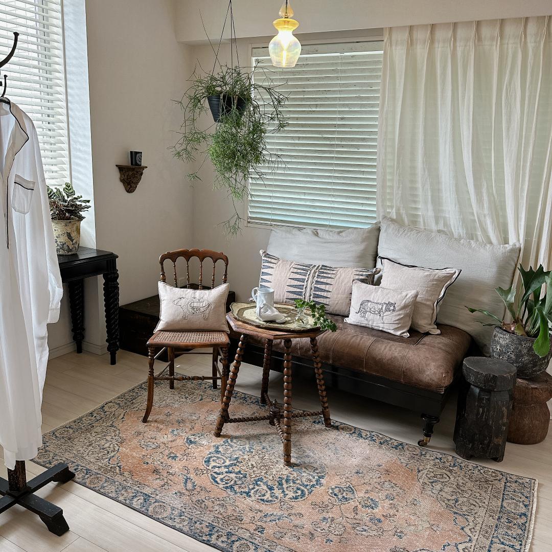 トルコヴィンテージラグ A43 オレンジ キャメル ネイビー ブルー グリーン