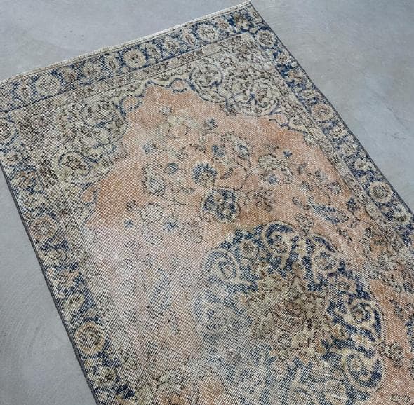 トルコヴィンテージラグ A43 オレンジ キャメル ネイビー ブルー グリーン