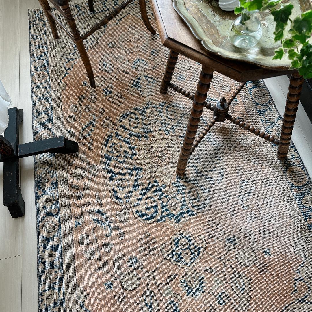 トルコヴィンテージラグ A43 オレンジ キャメル ネイビー ブルー グリーン