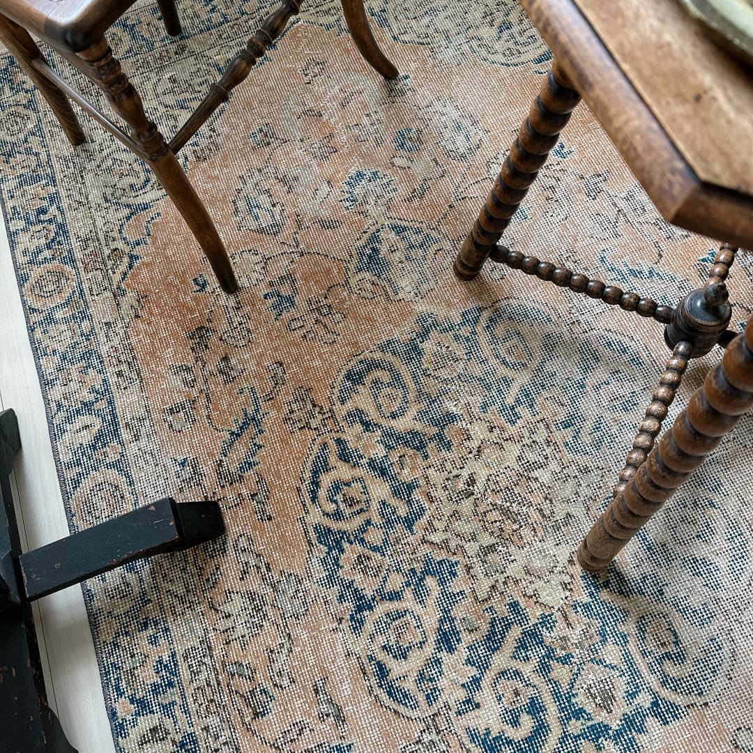 トルコヴィンテージラグ A43 オレンジ キャメル ネイビー ブルー グリーン