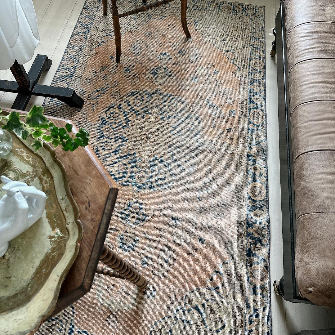 トルコヴィンテージラグ A43 オレンジ キャメル ネイビー ブルー グリーン